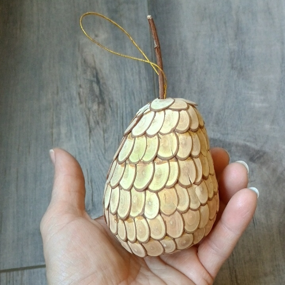 Decorative Wooden Pear Ornament Set Of 12